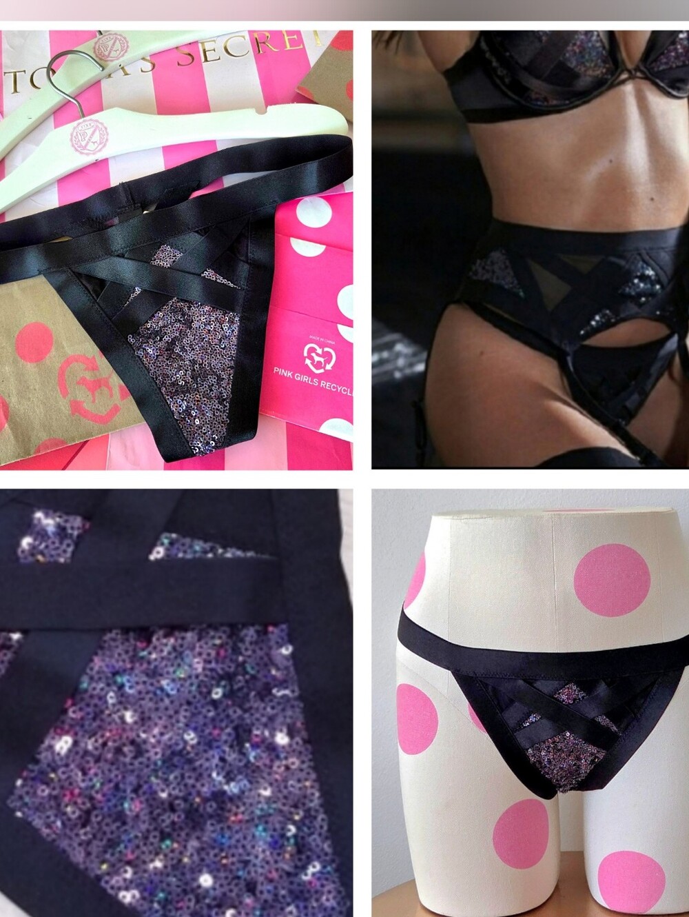 Victoria's Secret VTG Fashionshow Sequin Bling Thong Panty Strappy NWT RARE Y2K